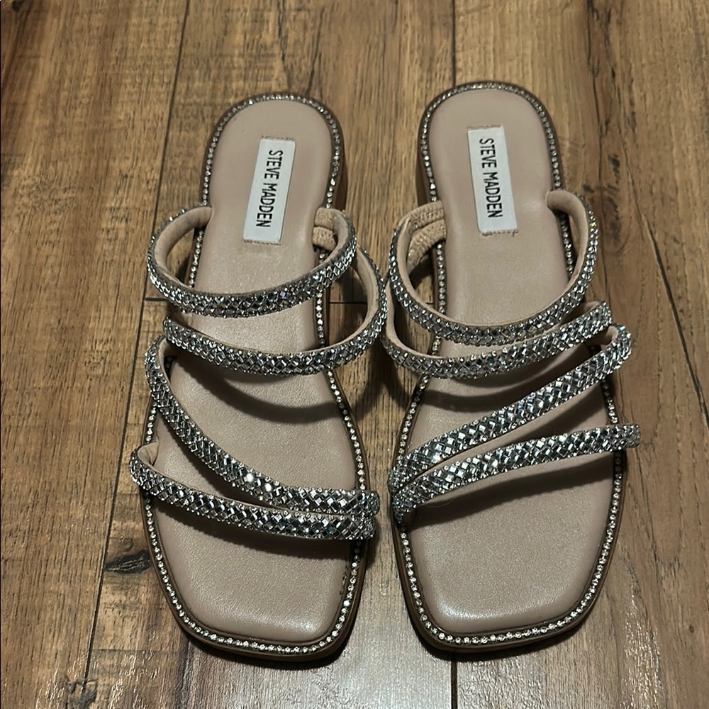 Steve Madden Tan Sandals with Rhinestone Straps